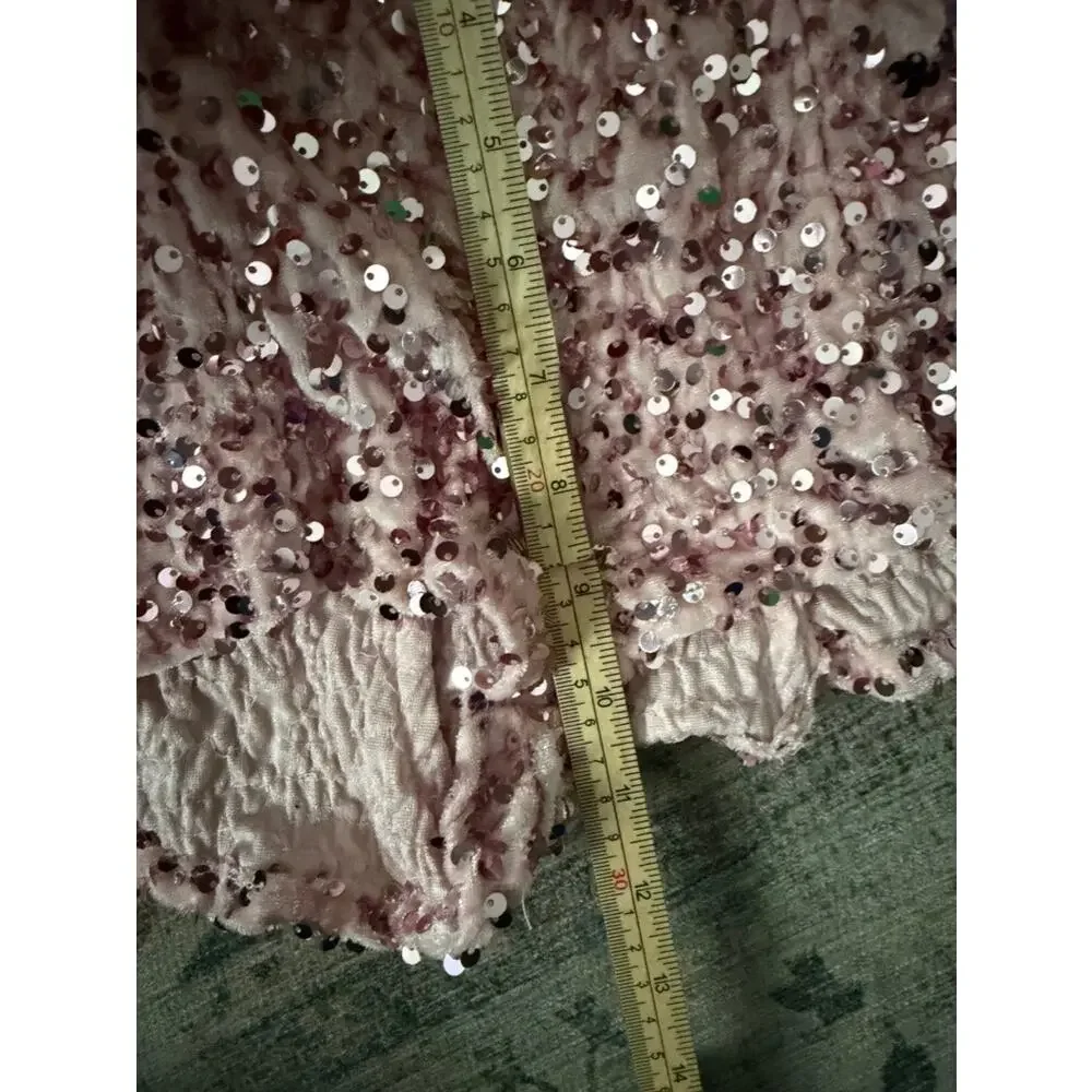 Pink Velour Sequin Matching Set Turtleneck and Mini Shorts XS